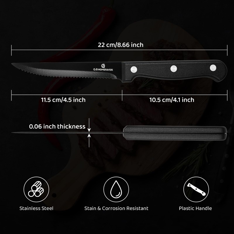 G.a HOMEFAVOR Steak Knife Set: 8-Piece Stainless Steel Sharp Serrated