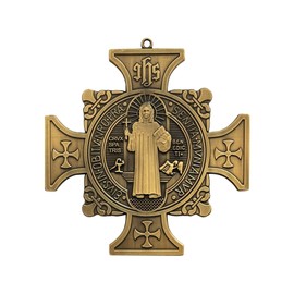 Double Sided Extra Large 5 INCH Saint Benedict Cross Medal Gold Tone 10 Ounces/MEDALLA Cruz PARED SAN Benito 5 PULGADAS DE Alto Y 5 PULGADAS DE ANCHO