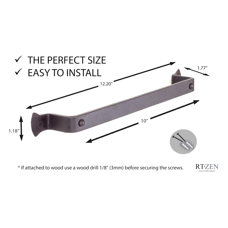 RTZEN Matte Black Hand Towel Holder for Bathroom - Handcrafted