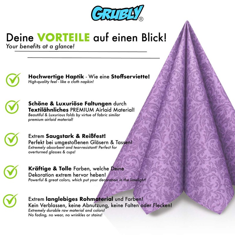 Grubly Premium Napkins Airlaid Ornament | Fabric-Like | Pack of