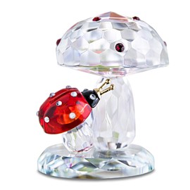 H&D HYALINE & DORA Crystal Ladybug on Mushroom Figurine Statues Home Table Decoration Ornament Collectible