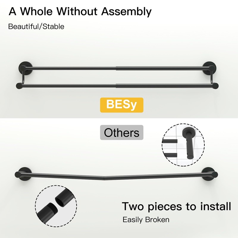 BESy Adjustable 16-26 Inches Double Bath Towel Bar for Bathroom