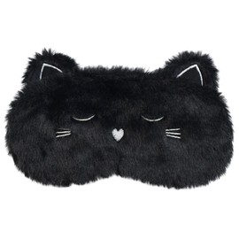 Ulife Mall Cute 3D Black Kitten Children's Sleeping Mask, Funny Soft Fluffy Cartoon Eye Mask Plush Kitten Silk Blindfold for Girls Boys Women Men Party & Travel - Black