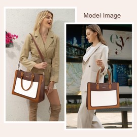 MOSISO Laptop Tote Bag for Women, 15.6 inch PU Leather Large Capacity Handbag & Clutch Purse & Front Pocket, Crocodile Grain Waterproof Computer Bag Work Briefcase for Business Office, Brown