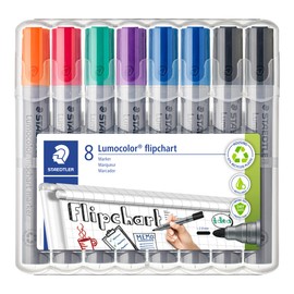 Staedtler STAEDTLER Flipchart Marker Lumocolor, Rundspitze ca. 2 mm Linienbreite, lange Lebensdauer, nachfüllbar, farbintensiv, geruchsarm, hohe Qualität Made in Germany, Set mit 8 Farben, 356 WP8 X