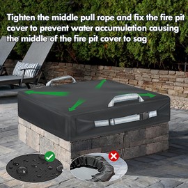 Square Built in Stone Fire Pit Cover for In Ground Firepit, for Square Fire Pit Ring, Gas Fire Pit Table Cover with Adjustable Buckle, Waterproof Stone Firepits 58" L x 58" W x 8" H