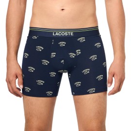 LacosteMensCotton Stretch Print Animation Boxer Brief,Navy Blue/Pollen/Firefly,Medium