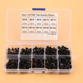 300Pcs Nuts and Bolts Assortment Kit, M3 Button Head Hex Socket Screw Nuts and Bolts with Box/Cover, Machine Screws for Industry