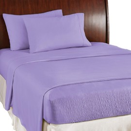 Collections Etc Bed Tite Soft Microfiber Sheet Set - Includes Flat Sheet, Fitted Sheet, and 2 Pillow Cases, Lilac, Queen