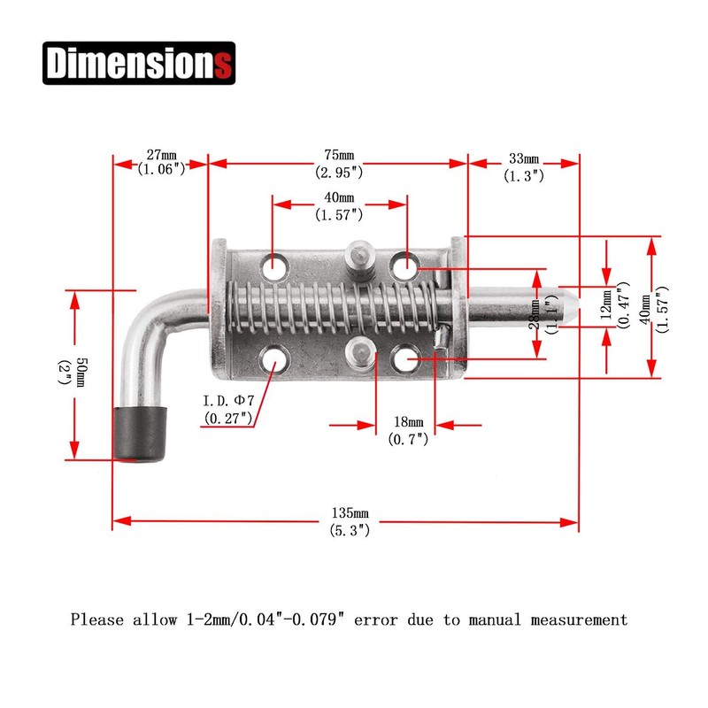 1PCS Spring Loaded Latch,Stainless Steel 304 Security Barrel Bolt Latch