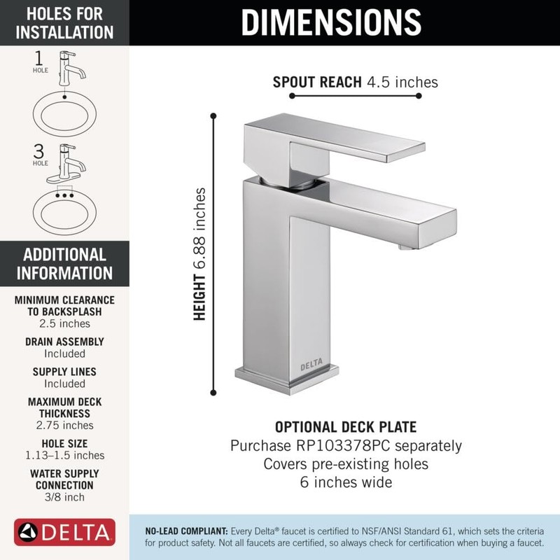 Delta Modern Chrome Bathroom Faucet 1 Hole, Single Hole Bathroom