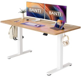BANTI 55''x24''Height Adjustable Electric Standing Desk, Stand up Table, Sit Stand Home Office Desk with Splice Board,Light Rustic Brown Top