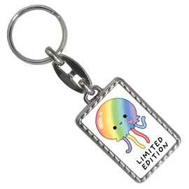 speecheese Jelly & Friends Rainbow Jellyfish Keyring with Border with Saying Limited Edition Kawaii Jellyfish Squishy Fun Rainbow Companion