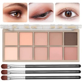 10 Colors Eyeshadow Palette Smooth Matte Nude Eye Makeup Palette,High Pigmented, Naturing-Looking, Ultra-Blendable,Long Lasting High Neutral Eyeshadow Pawlette with 3 Eyeshadow Brush(Milk Tea)