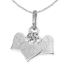 CLEVER SCHMUCK Women's Necklace Pendant Mini Heart 3-Piece Approx. 7 x 6 mm with Engraving "I Love You" Shiny and Anchor Chain 42 cm 925 Sterling Silver in Love Case Red, Sterling Silver, No Gemstone