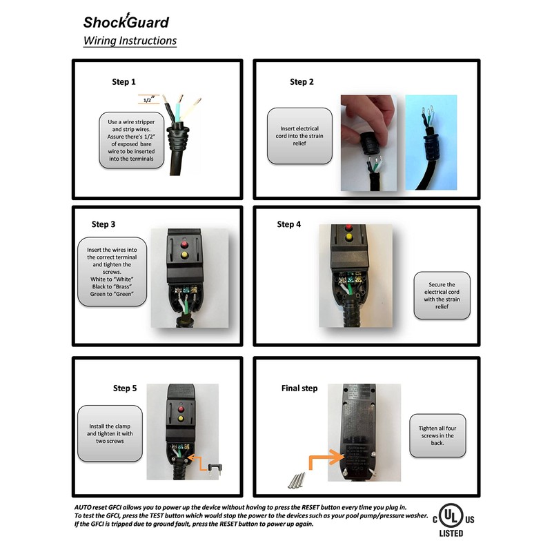 ShockGuard GFCI Replacement Inline User Attachable 3-Prongs for Pressure Washer,
