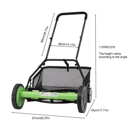GDRASUYA10 20" Lawn Mower Grass Cutter Machine, with Collection Box,Push Reel Mower 5-Blade