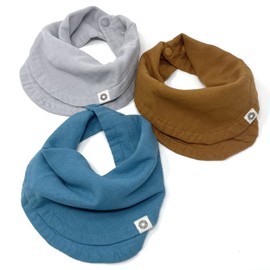 Kishu Baby Indi GOTS Organic Infinity Scarf Bib Set - 4-Way Reversible, 8 Layer Muslin Drool Bibs (Teal Cool Gray Caramel)