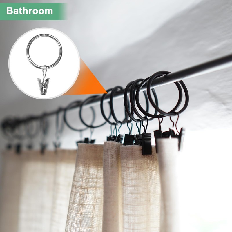 M METERXITY 40-Pack Silver Curtain Rings with Clips, Rustproof Metal