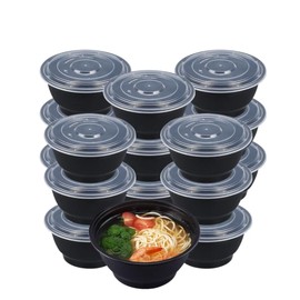 X PACK- 50 oz Meal Prep Bowl and Lid -Extra Thick (120 Pack)- Plastic Containers with with lid- best for Noodles, Ramen, Poke Bowl, Salad, Soup - Freezer, Microwave & Dishwasher safe