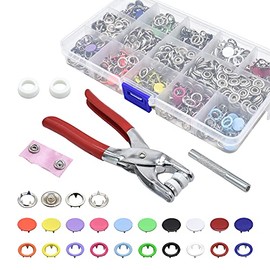 200 Sets Snaps Fasteners Kit 9.5mm 10 Colors Metal Prong Ring Button Hollow and Solid Metal Prong Snaps Buttons with Fastener Pliers Press Tool for Sewing and Crafting