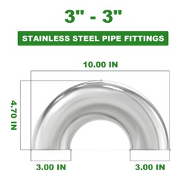 TAISHER 1PCS 304 Stainless Steel 3" 180 Degree Mandrel Bend Elbow - Thickness 16GA/.065”Wall, for Auto Modified Exhaust Elbow, Stair Handrail, Exhaust System.