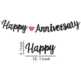 Black Happy Anniversary Banner, Wedding Anniversary Engagement Party Supplies