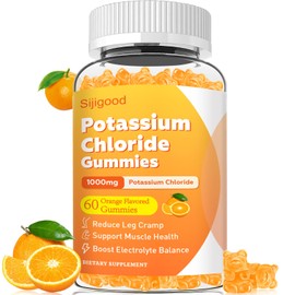 Sugar Free Potassium Gummies, Potassium Chloride 1000mg for Adults, Potassium Supplement for Women & Men, Electrolyte Balance, Prevent Leg Cramp, Support Muscle & He♡rt Health, Orange Flavor, 60 Count