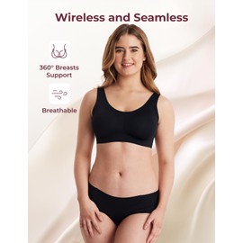 Momcozy Seamless Bra for Women, Comfort Soft Support Bra, Wireless Full-Coverage Everyday Bra Invisible Maternity Bra Black