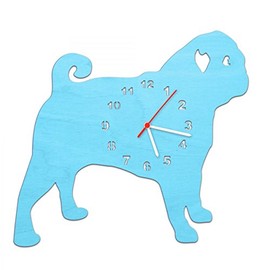 GRAVURZEILE Children's Wooden Wall Clock in Dog Design for Girls and Boys No Ticking Silent Movement 30 cm Large Available in 5 Colours Made in Germany Colour Baby Blue