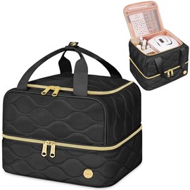 YOREPEK Nail Polish Organizer Holds 42+ Bottles (15ml/0.5 fl.oz), 2-Layer Nail Travel Case with Compartments for Nail Stuff, Nail Tech Organizers and Storage for Supplies, Gift for Manicurist, Black