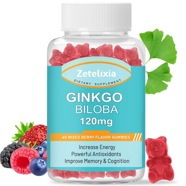 Zetelixia Ginkgo Biloba Gummies 120mg for Women & Men, Brain