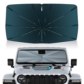 Autorder Windshield Sun Shade Umbrella for 2018-2026 Jeep Wrangler JL Accessories,Upgraded Ice Crystal Material,Easy Setup Umbrella Sunshade for Car Windshield,100% Sun Blocking