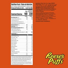 REESE’S PUFFS Chocolatey Peanut Butter Cereal, Kid Breakfast Cereal, Family Size, 19.7 oz