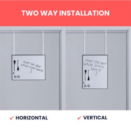 Over The Door Whiteboard - Dry Erase Board for Door with Adjustable 4 Heights - Horizontal & Vertical Installation White Board - Office White Board with Eraser, Magnet, 2 Markers & 2 Hooks
