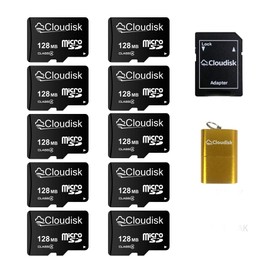 Cloudisk Micro SD Card Small Capacity 10 Pack 128MB (Not GB) with Micro SD Adapter Card Reader Memory Card for Small Data, Files, Advertising or Promotion (Too Small for All Videos)