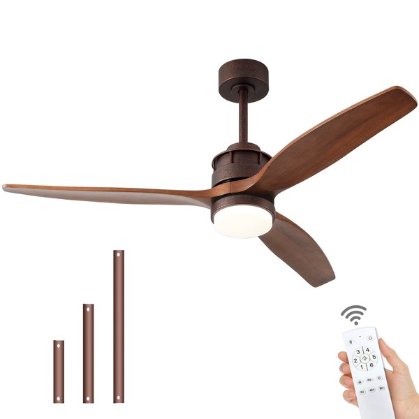 BOOMJOY 52”Ceiling Fans with Lights and Remote Control Black Modern Indoor Outdoor Ceiling Fan Farmhouse Bedroom Patios Industrial Garage Living room LED Wood High CFM Unique 3 Blade Propeller DC