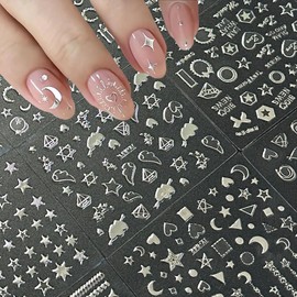 30 Sheets Silver Nail Art Stickers 3D Self Adhesive Sliver Line Nail Decals Silver Nail Sticker for Nail Art Silver Heart Star Nail Art Supplies Silver Nail Design for Acrylic Nails for Women Girls