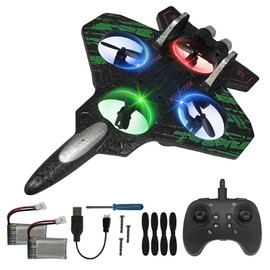 Foam Drone RC Airplane for Kids and Beginners, 2.4GHz Remote Control Plane Helicopter with Light, Auto Hovering and 2 Batteries (Green)
