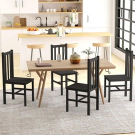 HOMCOM Dining Chairs, Set of 4 Farmhouse Kitchen & Dining Room Chairs with Slat Back, Pine Wood Seating for Living Room and Dining Room, Black