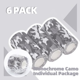 6-Pack Self Adhesive Bandage Wrap 2Inch x 5 Yards, Elastic Athletic Tape, Tattoo Grip Tape, Non Woven Medical Tape for First Aid, Sports, Wrist, Ankle, Vet Wrap for Pets (Monochrome-Camo)