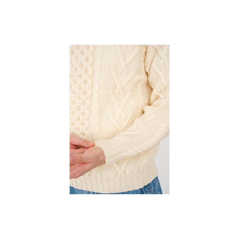 SAOL 100% Merino Wool Men's Irish Traditional Aran Crew Neck