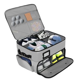 1GoTo-G Golf Trunk Organizer, Waterproof Double Partition Golf Trunk Storage for 2 Pair Shoes, Car Golf Locker for Golf Accessories, Balls, Tees, Clothes, Gloves, Golf Gifts (Grey)