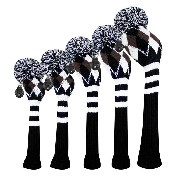 Scott Edward Pack of 5 Unisex Adult Knitted Golf Head Covers for Wood