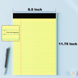 DORFAS Legal Pads 8.5 x 11 College Ruled Note Pads 8.5 x 11.75 Yellow Notepad 80gsm Lined Paper Pads, 30 Sheets per Pad, 2 Pack Perforated Writing Pads Perfect for Office, Home, School