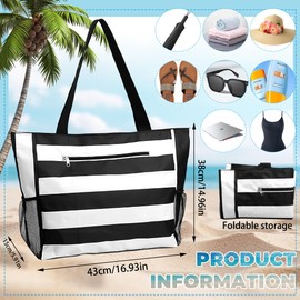 Jeinbuil Women's Beach Bag with Zip Large Swimming Bag XXL Family Beach Tote Bag for Beach Travel Pool Gym, Black and White