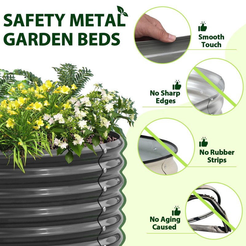 A ANLEOLIFE 6X2X1.5 ft Galvanized Raised Garden Beds Outdoor, Oval