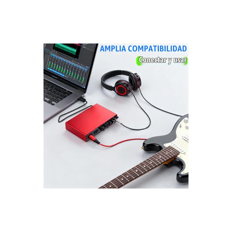 Interfaz de audio USB para grabación de música en computadora