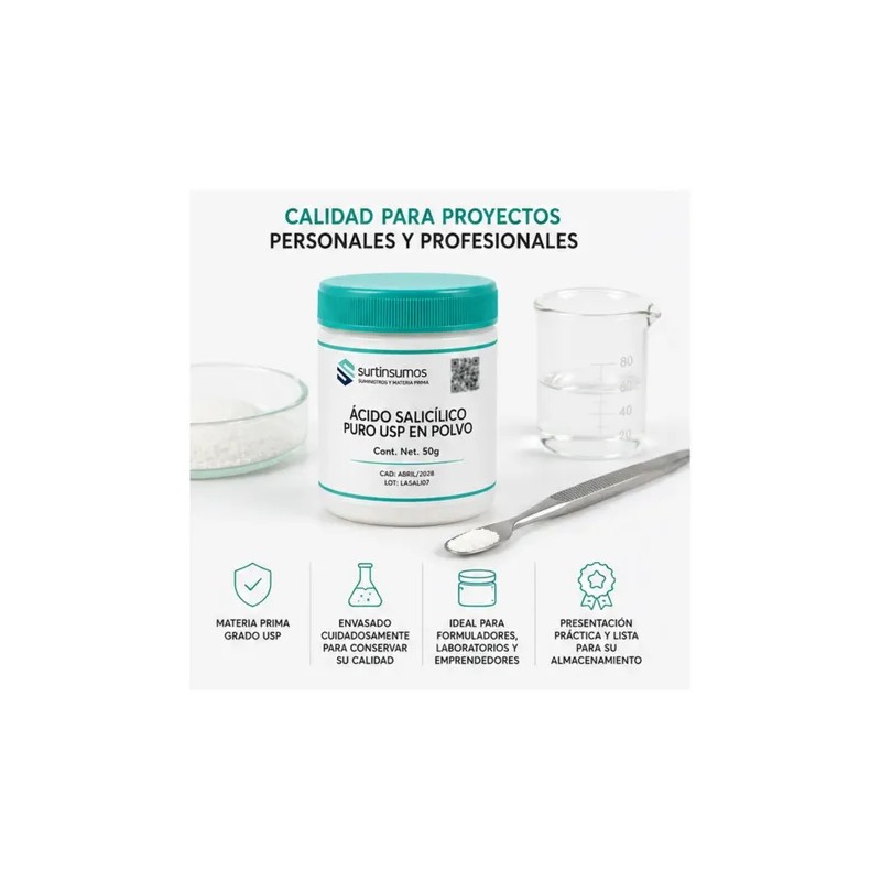 Ácido Salicílico Usp Puro 50 G - Activo Facial Surtinsumos