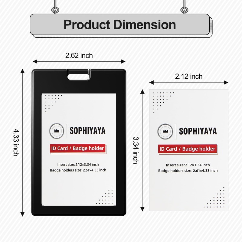 SOPHIYAYA 12 Pack Sliding ID Badge Holder - Vertical Hard